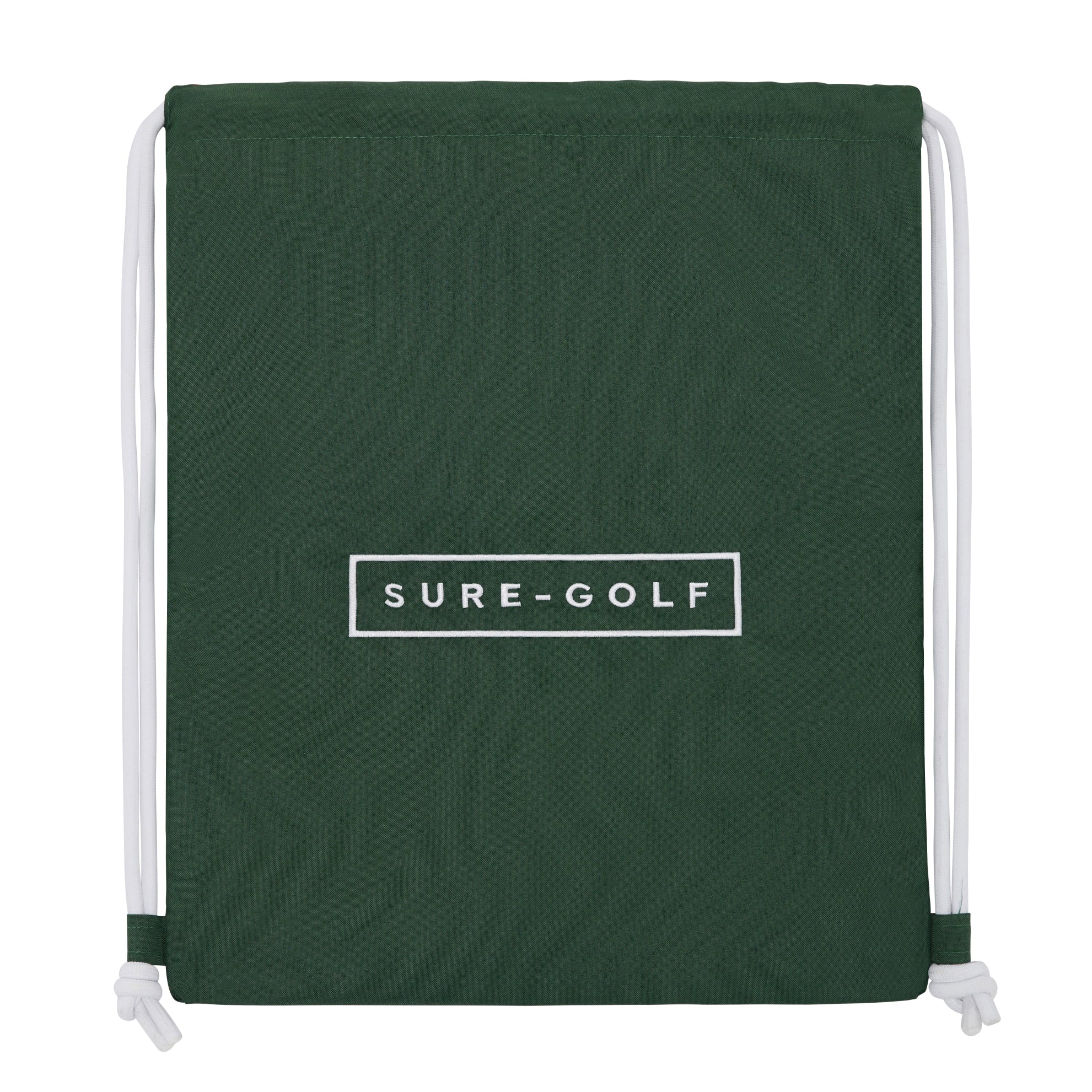 Green drawstring bag with 'SURE-GOLF' logo on a white background